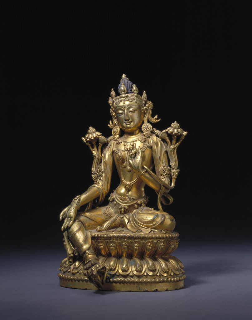 图片[1]-Bronze gilded green statue of Buddha’s mother-China Archive